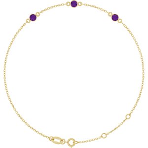 14K Yellow Gold Natural Amethyst Bezel-Set Three-Stone 6 1/2-7 1/2" Bracelet