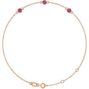 14K Rose Gold Natural Pink Tourmaline Bezel-Set Three-Stone 6 1/2-7 1/2" Bracelet