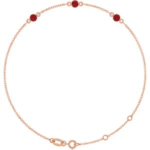 14K Rose Gold Lab-Grown Ruby Bezel-Set Three-Stone 6 1/2-7 1/2" Bracelet