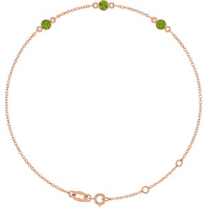 14K Rose Gold Natural Peridot Bezel-Set Three-Stone 6 1/2-7 1/2" Bracelet