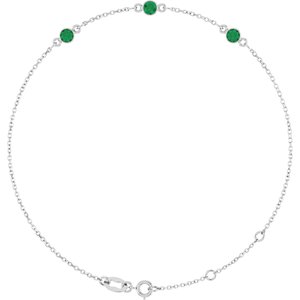14K White Gold Lab-Grown Emerald Bezel-Set Three-Stone 6 1/2-7 1/2" Bracelet