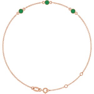 14K Rose Gold Lab-Grown Emerald Bezel-Set Three-Stone 6 1/2-7 1/2" Bracelet