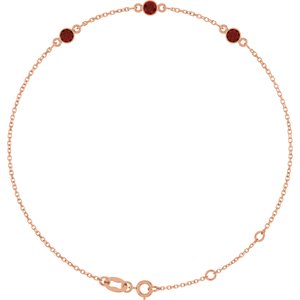 14K Rose Gold Natural Mozambique Garnet Bezel-Set Three-Stone 6 1/2-7 1/2" Bracelet