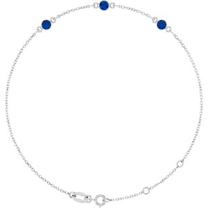 14K White Gold Lab-Grown Blue Sapphire Bezel-Set Three-Stone 6 1/2-7 1/2" Bracelet
