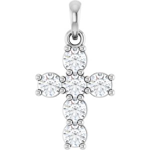 14K White Gold 1/2 CTW Lab-Grown Diamond Cross Pendant