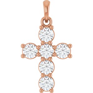14K Rose Gold 3/4 CTW Natural Diamond Cross Pendant