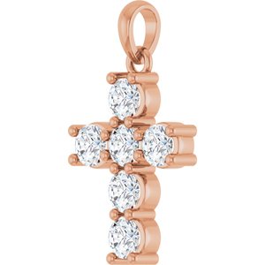 14K Rose Gold 3/4 CTW Lab-Grown Diamond Cross Pendant