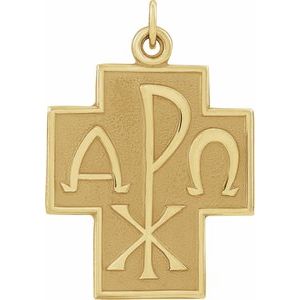 14K Yellow Gold 24.5x22 mm Alpha Omega Cross Pendant