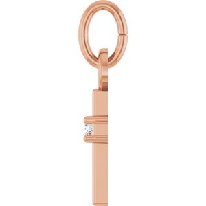 14K Rose Gold .005 CT Natural Diamond Cross Pendant