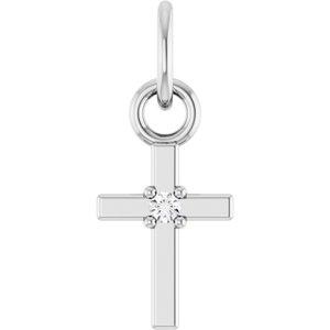 Sterling Silver .005 CT Natural Diamond Cross Pendant