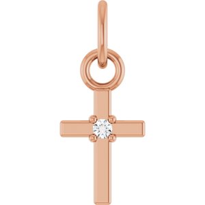 14K Rose Gold .005 CT Natural Diamond Cross Pendant