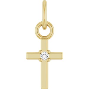 14K Yellow Gold .005 CT Natural Diamond Cross Pendant