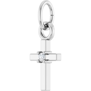 14K White Gold .005 CT Natural Diamond Cross Pendant