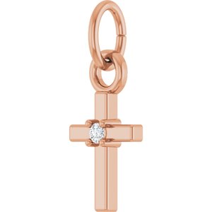 14K Rose Gold .005 CT Natural Diamond Cross Pendant