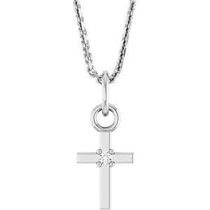 14K White Gold .005 CT Natural Diamond Cross 16" Necklace