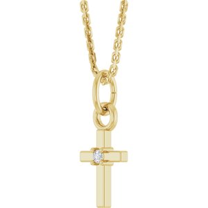 14K Yellow Gold .005 CT Natural Diamond Cross 16" Necklace