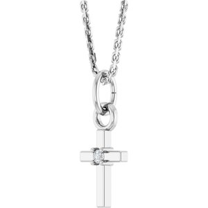 14K White Gold .005 CT Natural Diamond Cross 16" Necklace