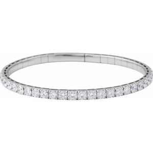 14K White Gold 5 CTW Natural Diamond  Flexible Bangle 7" Bracelet