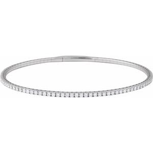 14K White Gold 2 CTW Natural Diamond Flexible Bangle 7" Bracelet
