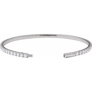14K White Gold 5 CTW Natural Diamond Flexible Bangle 7" Bracelet