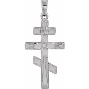 14K White Gold 26x15 mm Orthodox Cross Pendant