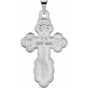 14K White Gold 26x17 mm Orthodox Cross Pendant