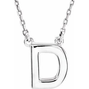 14K White Gold Block Initial D 16" Necklace