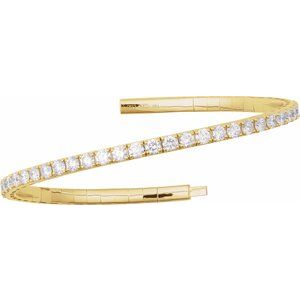 14K Yellow Gold 5 CTW Natural Diamond Flexible Bangle 7" Bracelet