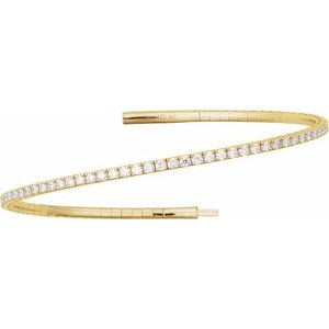 14K Yellow Gold 3 CTW Natural Diamond Flexible Bangle 7" Bracelet