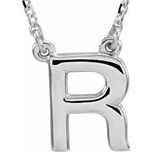 14K White Gold Block Initial R 16" Necklace