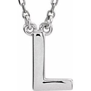 14K White Gold Block Initial L 16" Necklace