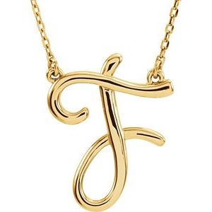 14K Yellow Gold Script Initial F 16" Necklace