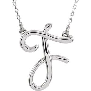 14K White Gold Script Initial F 16" Necklace
