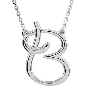 14K White Gold Script Initial B 16" Necklace