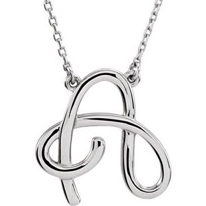 14K White Gold Script Initial A 16" Necklace