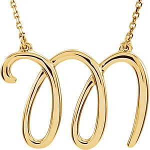 14K Yellow Gold Script Initial M 16" Necklace