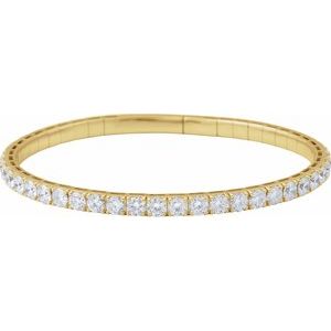 14K Yellow Gold 4 CTW Natural Diamond  Flexible Bangle 7" Bracelet