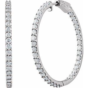 14K White Gold 5 CTW Lab-Grown Diamond Inside-Outside 41.5 mm Hinged Hoop Earrings