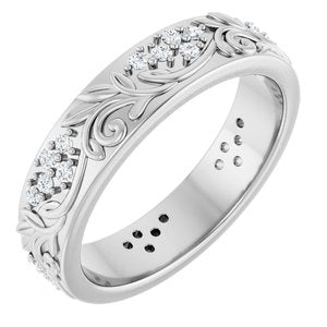 14K White Gold 3/8 CTW Natural Diamond Floral Band