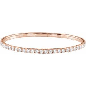 14K Rose Gold 3 CTW Natural Diamond  Flexible Bangle 7" Bracelet