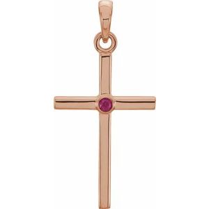 14K Rose Gold Natural Ruby Cross Pendant