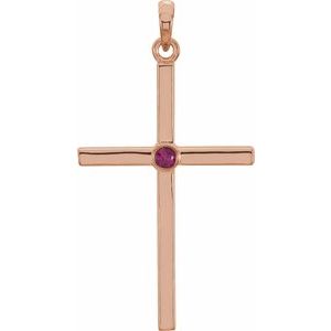 14K Rose Gold Natural Ruby Cross Pendant