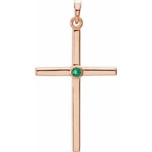 14K Rose Gold Natural Emerald Cross Pendant