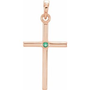 14K Rose Gold Natural Emerald Cross Pendant