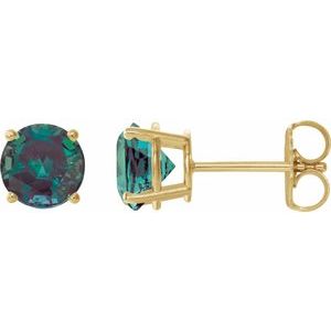 14K Yellow Gold 7 mm Lab-Grown Alexandrite Earrings
