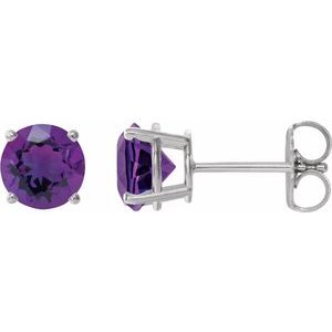 Sterling Silver 7 mm Natural Amethyst Earrings
