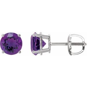 Sterling Silver 6 mm Natural Amethyst Earrings