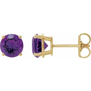 14K Yellow Gold 7 mm Natural Amethyst Earrings