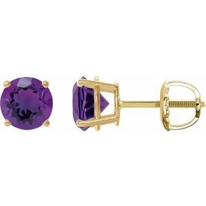 14K Yellow Gold 8 mm Natural Amethyst Earrings