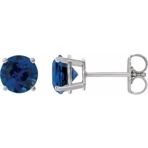 Sterling Silver 7 mm Lab-Grown Blue Sapphire Earrings